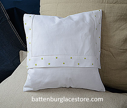 Envelope pIllow. MACAW GREEN Swiss Polka dots. 12 inches. - Click Image to Close
